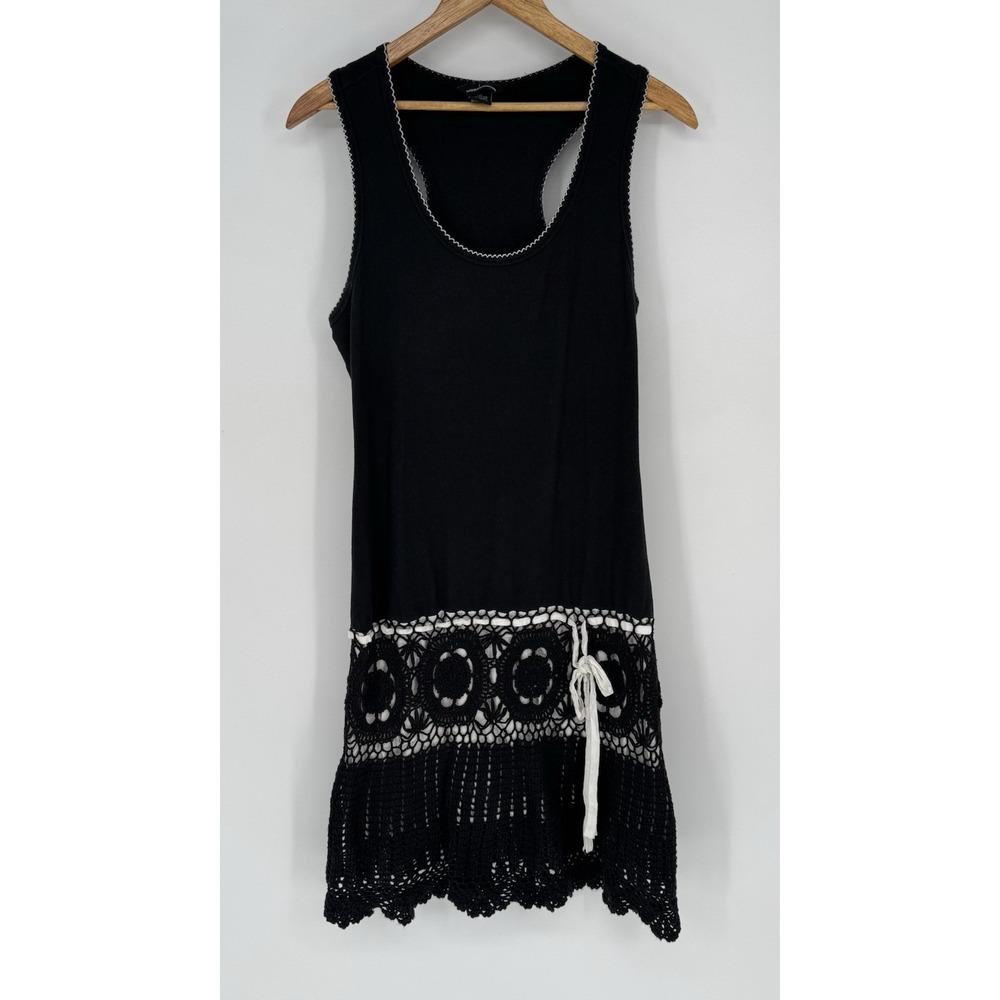 Moda International Crochet Knit Racerback Black Large Y2K Cottage Glam Bloquette
